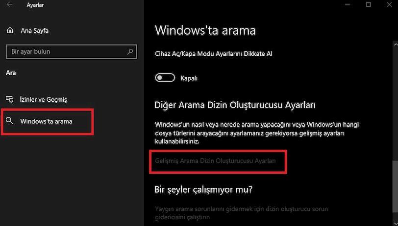 windows 10 arama