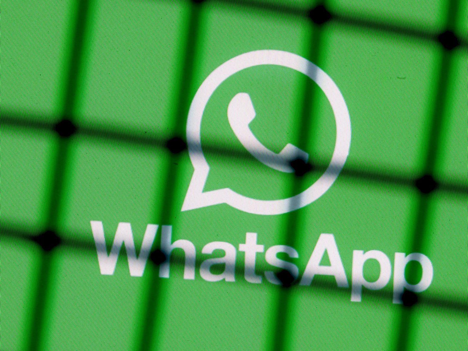  A close-up of a green WhatsApp logo on a screen with a caption reading 'WhatsApp' underneath. The image is in a grid pattern.
